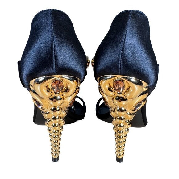 Prada Authentic Black Satin Embellished Gold Ball Mary Jane Heels Shoes Size 38 - Picture 4 of 14